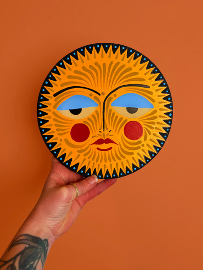 "Sun"✷ Original on Wood Round Panel